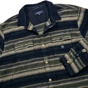 Roark Nordsman Flannel Shirt Mens XXL Green Black Striped Elbow Patch Cabincore